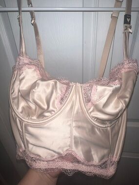 adidas Satin Lace-Trim Bustier Crop Top - Light Pink